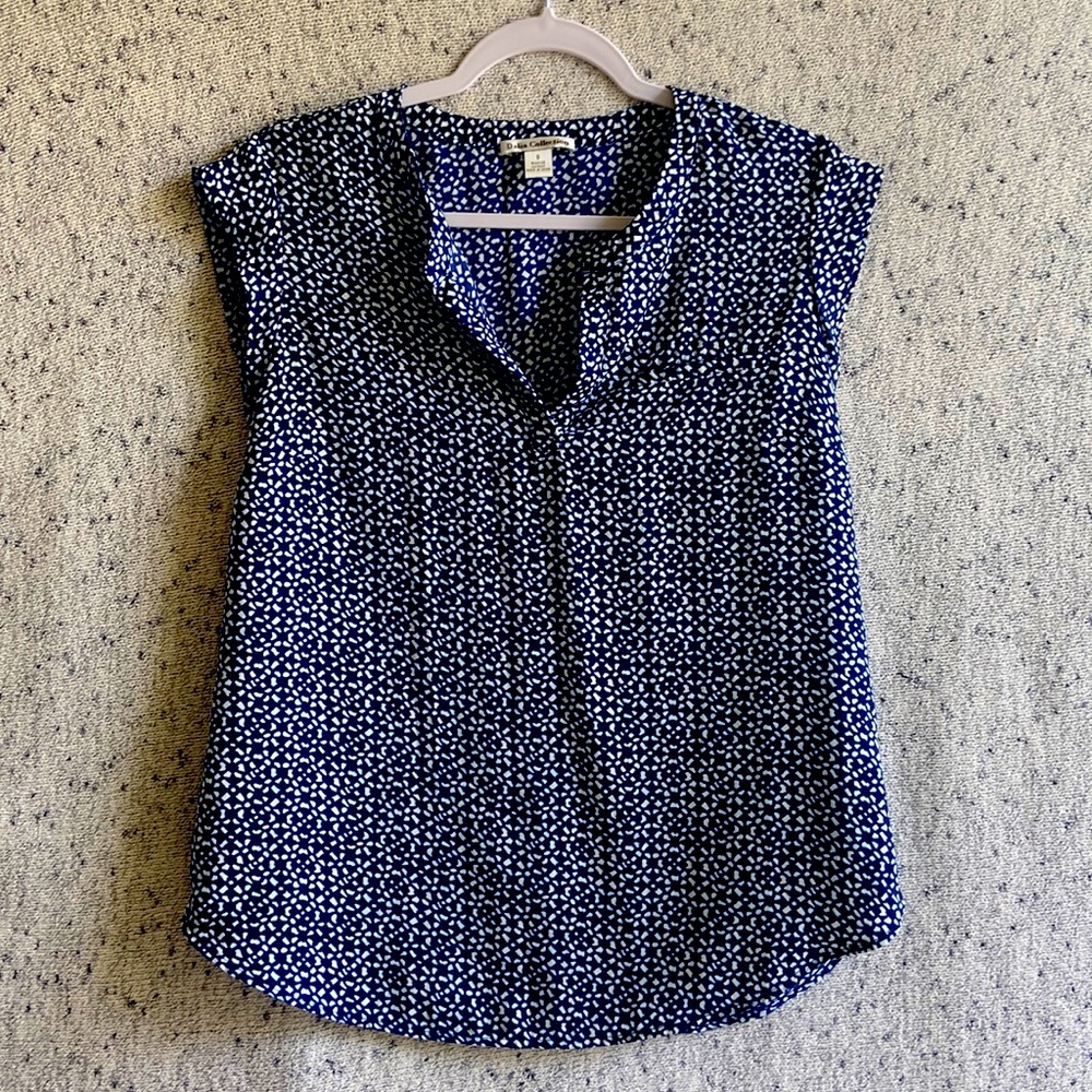 Dalia Collection Blue Print Blouse Size Small